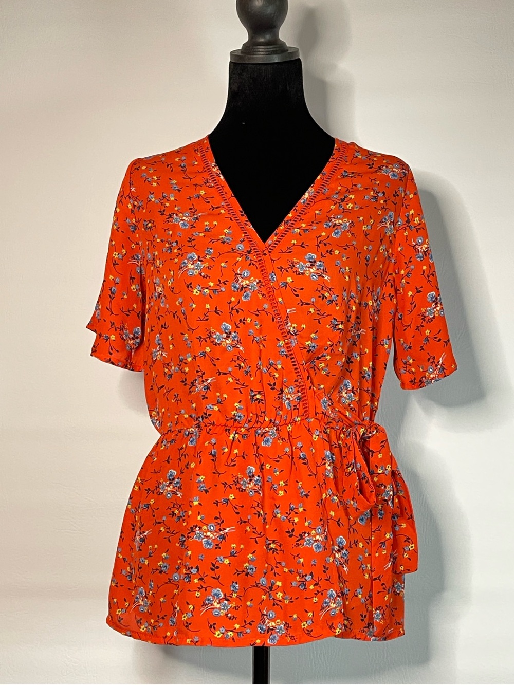 Sienna Sky Orange Floral Blouse with Blue & Yellow Accents